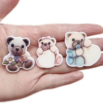 

50pcs 3 Styles Mix Cartoon Heart Bear Flatback Resin Cabochon Planar Resin DIY Craft Hair Bow Center Home Decoration Accessories