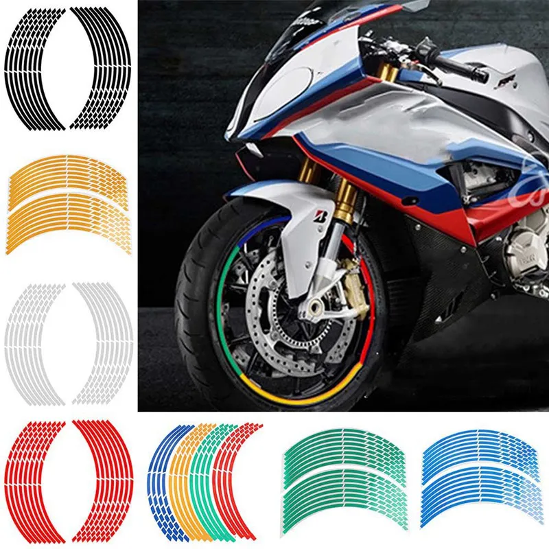 

New 16 Pcs Strips Wheel Stickers And Decals Reflective Rim Tape Bike Motorcycle Car Tape 7 Colors Car Styling