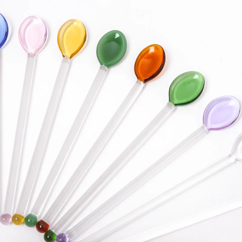 Household Coffee Spoon Long HandleJuice Adding  Glass Spoon  Heart Colorful Glass Stirring Rod