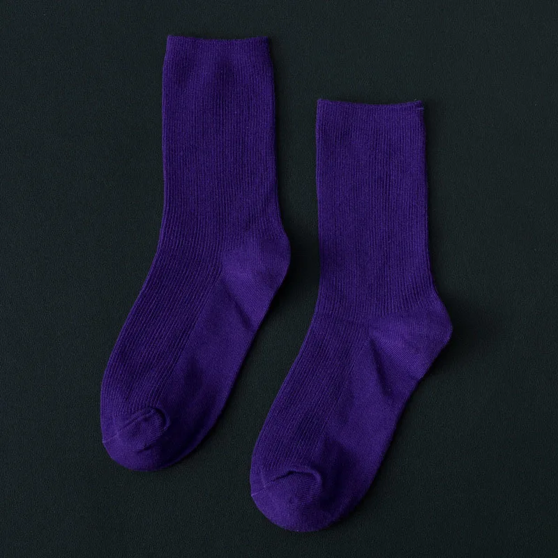 Женские носки ярких цветов, уличные, Харадзюку, скейтборд, женские забавные носки, одноцветные, флуоресцентные, студенческие, спортивные, модные, женские носки до середины голени - Цвет: Фиолетовый