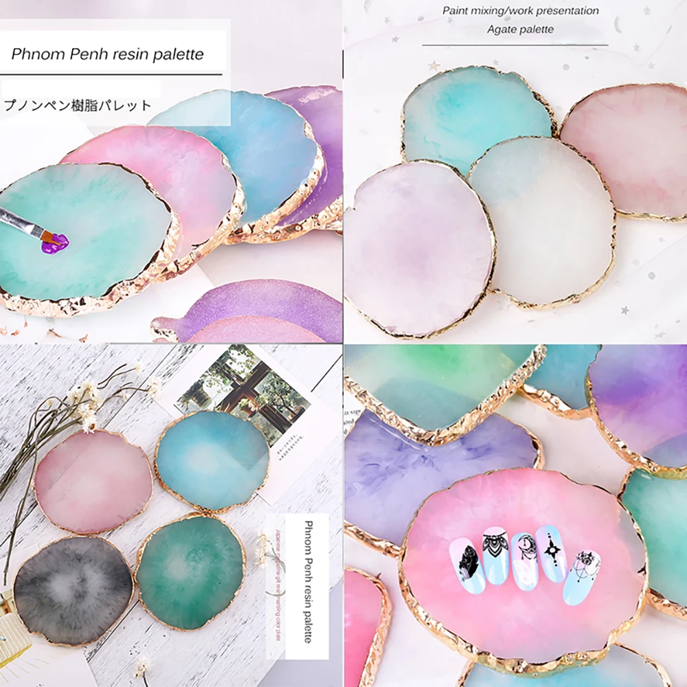 1 Pc Resin Stone Color Nail Art Ring Palette Finger Ring Plate Acrylic UV Gel Polish Cream Foundation Mixing Nail Art Trays