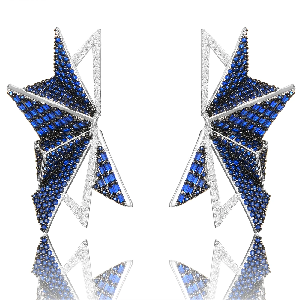 missvikki Morocco Dubai Europe Design Luxury Earrings Female Cubic Zirconia Shiny Charm Earrings For Women Wedding Daily Party - Окраска металла: Blue