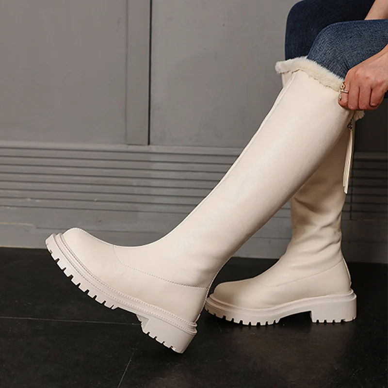 Women's Long Boots Soft PU Leather Winter Warm Fur Shoes Thick Soled Platform Fashion Ladies Knee High Boots 2021 Female Boot 3
