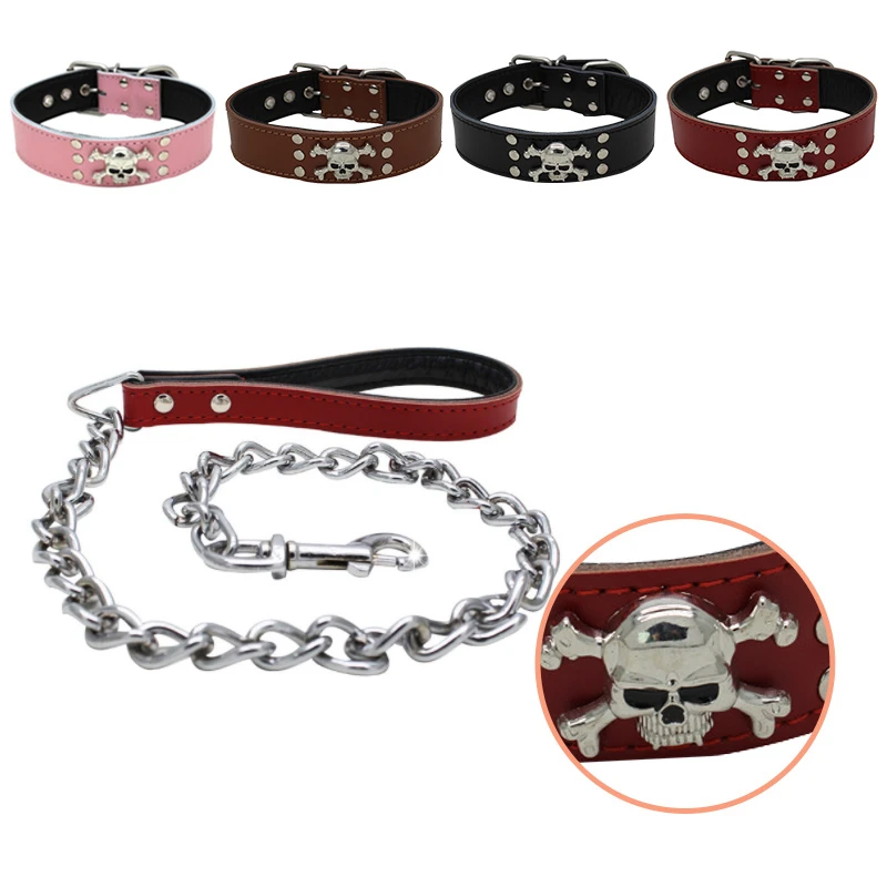 

Domineering Skull Solid Cowhide Dog Collar Personalized Medium Large Dog Chain Comfortable Leather Big Dog Collar Pet Products