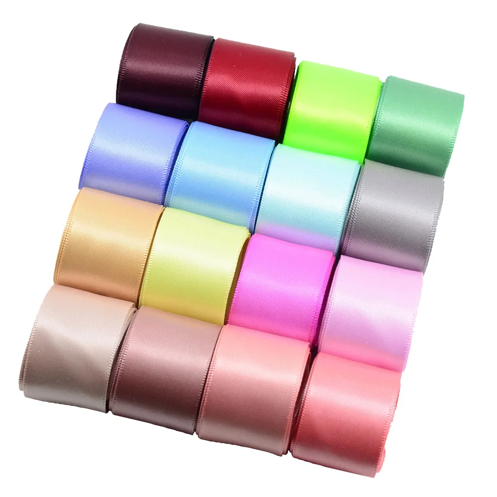 16 Colored Set Double Sided Faced Satin Ribbon 25mm Gift Wrapping Ribbon DIY Wedding Party Decor Supplies Craft Embellishments