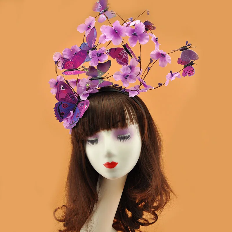 women lady creative headband exaggerated branches tiara catwalk romantic butterfly stage performance photography Women Lady Creative Headband Exaggerated Branches Tiara Catwalk Romantic Butterfly Stage Performance Photography