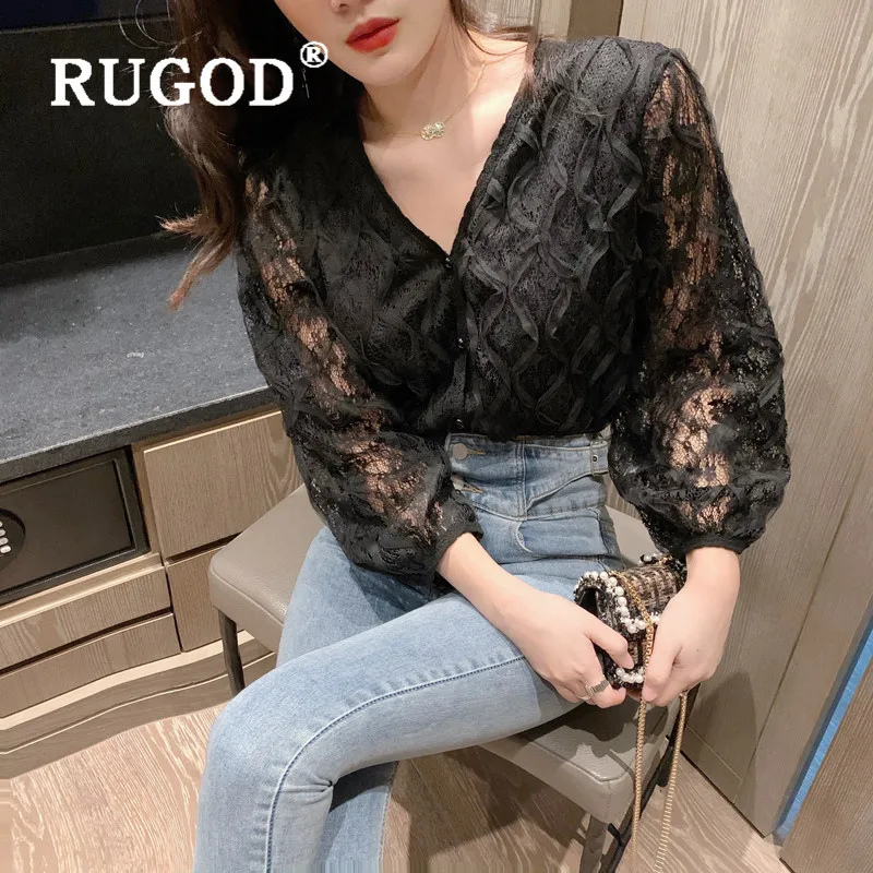 RUGOD/Весенняя кружевная блузка женские блузки с длинным рукавом элегантный топ