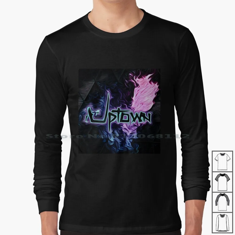 Uptown Music Maglietta A Maniche Lunghe Uptown Blue Purple Black City Downtown Area Rap Song Distretto Comunità Luogo Persone Thomas