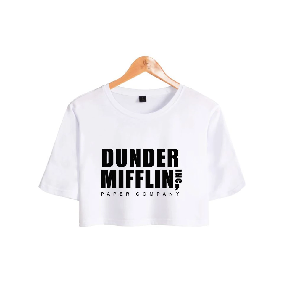 Даундер Миффлин принт Midriff-baring Футболка хлопок женская летняя сексуальная модная Повседневная Популярная футболка с коротким рукавом Горячая Распродажа