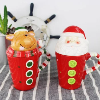 

Cartoon Christmas Mugs Cute Ceramic Reindeer Snowman Couple Coffee Cup Office Milk Insulated Mug Holiday Gifts Kitchen Drinkware