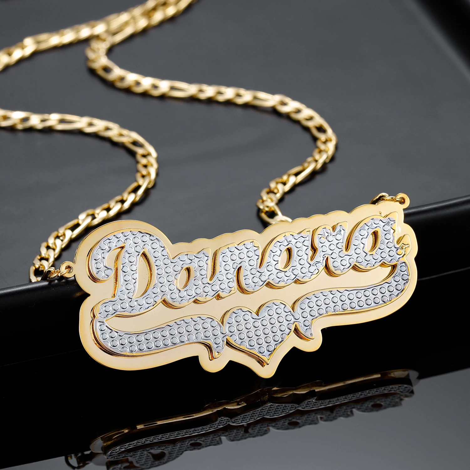 Customized Double Name Necklace 18K Gold plated Nameplate 3D