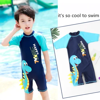 

2-12Years Boys Short Sleeve One Piece Swimsuit Dinosaur Print Children Surfing Wetsuit Girls Swimwear Bodysuit Kids Bathing Suit