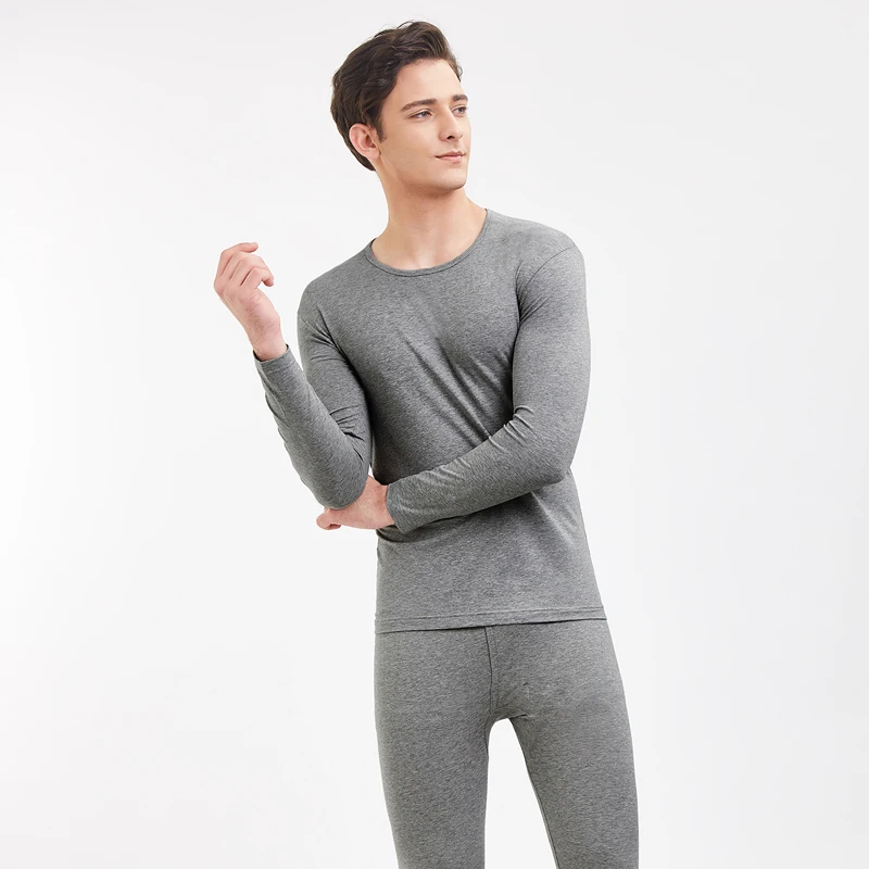 Dark gray THREEGUN термобелье кальсоны набор для мужчин и женщин с подарочной коробкой Легкий эластичный хлопок Круглый вырез Пижама джемпер костюм - Цвет: Dark gray