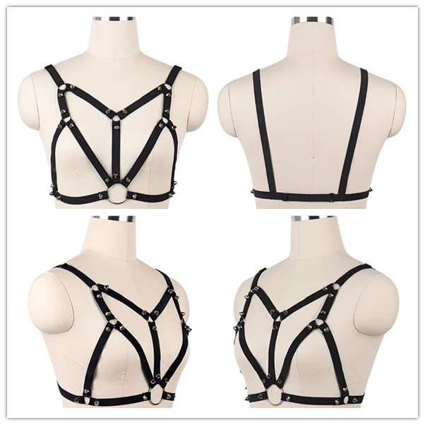 D0004 Sexy Black Body Bondage Harrness Belt Festival Adjustable Cage Bra Woman Goth Harness Punk Rave Lingerie Edgy Body Cage - Цвет: D0004