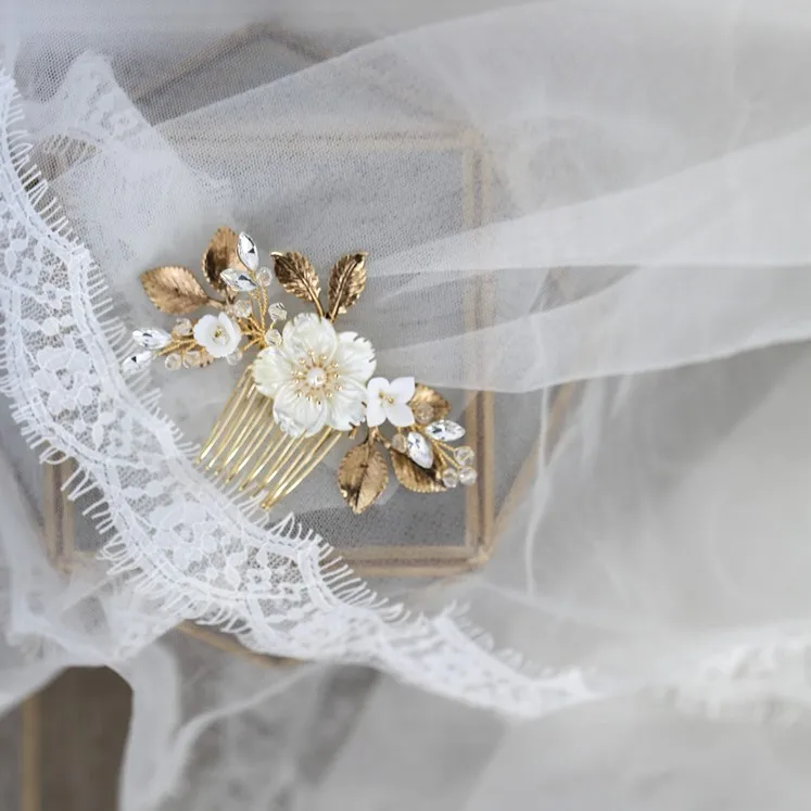 Античный Золотой лист свадебный головной убор женский гребень для волос цветочный свадебный орнамент для волос Аксессуары Ювелирные изделия ручной работы