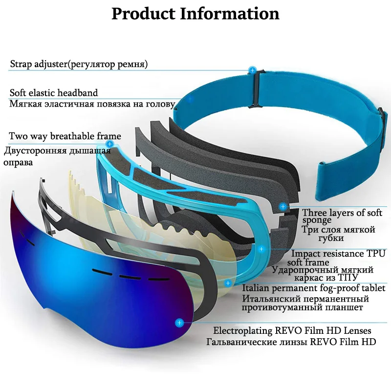 Ski Snowboard Goggles Sunglasses Eyewear Anti-UV Windproof Sports Equipment Winter Ski Goggles Nose Protection for Men Women 5
