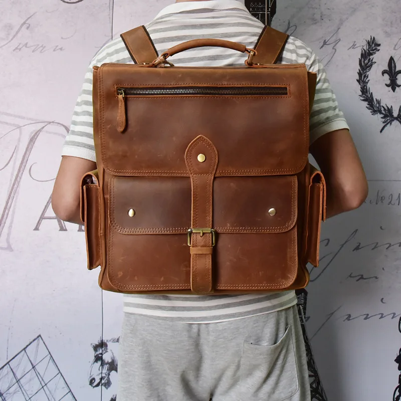 Model Show of Woosir Mens Leather Travel Backpack