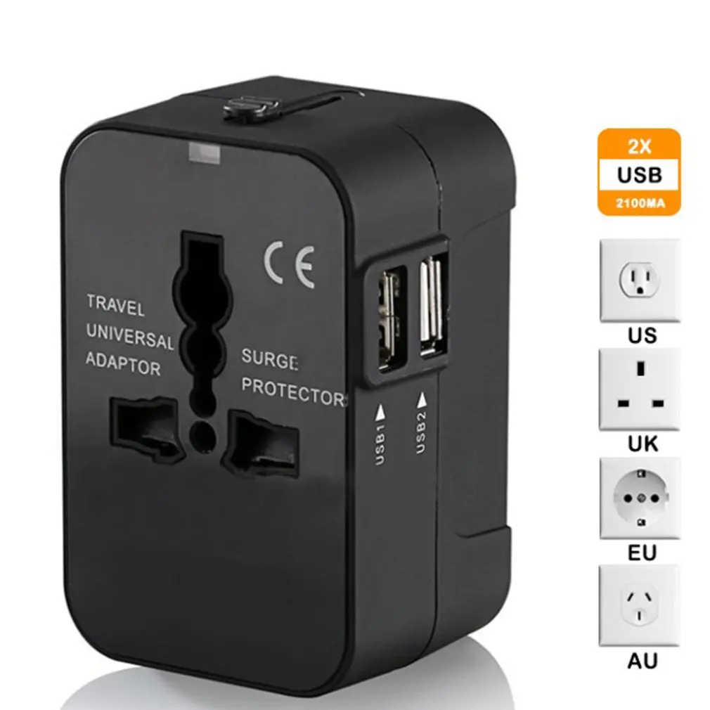 Все в одном Универсальный международный штекер Адаптер 2 USB порт мир Путешествия AC зарядное устройство адаптер с AU US UK евро-конвертер штекер