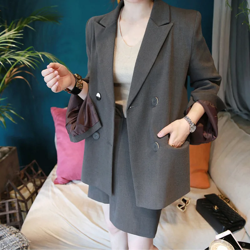 

2019 Autumn Mid-length Solid Color CHIC Casual Small Suit Coat WOMEN'S Suit Korean-style Loose-Fit Long Sleeve Suit Fashion