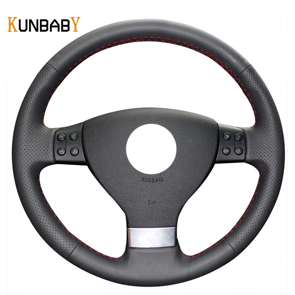 KUNBABY черный красный чехол рулевого колеса автомобиля из натуральной кожи для