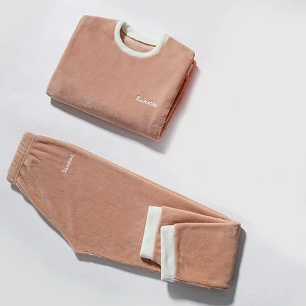 1 Sets pink Пижамные комплекты для женщин и мужчин, зимняя плотная фланелевая теплая одежда для сна, домашняя женская пижама с длинным рукавом, пижама для девочек, рождественский подарок - Цвет: 1 Sets pink