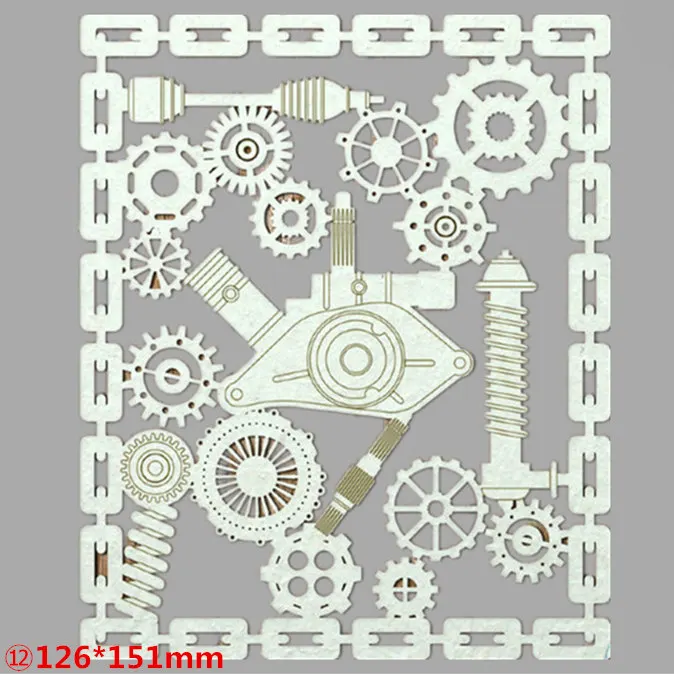 12-126x151mm 12 шт. Mechanica стимпанк металлические режущие штампы высечки пресс-формы для украшения скрапбукинга бумага ремесло нож плесень лезвие удар трафареты штампы - Цвет: 12-126x151mm