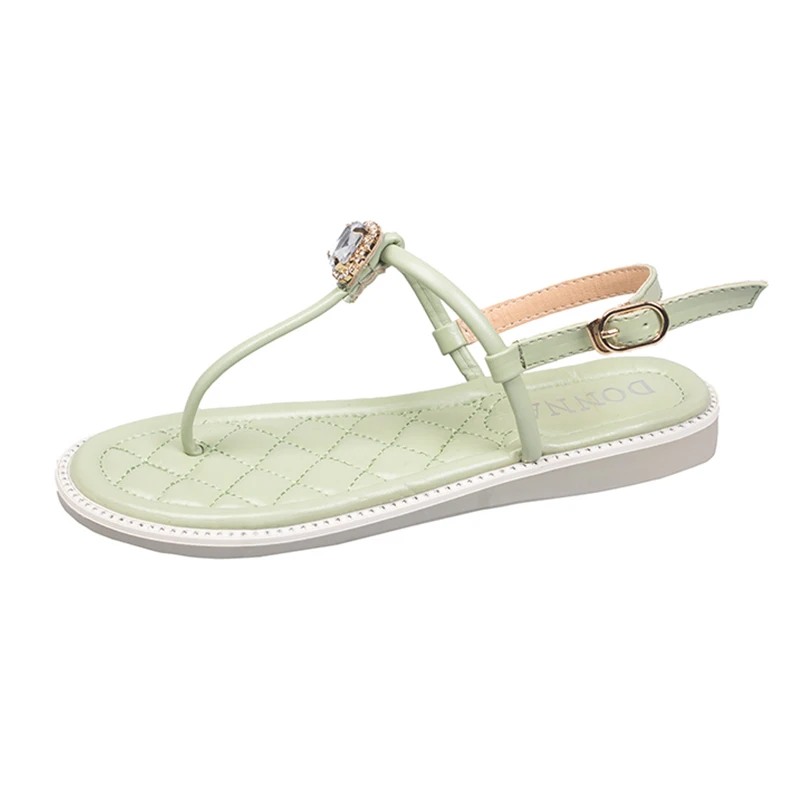 

Summer Crystal Rhinestone Sandals Comfort Ankle Buckle Strap Designer Flat Sandals Fashion Casual Shoes Woman Beach Flip Flops