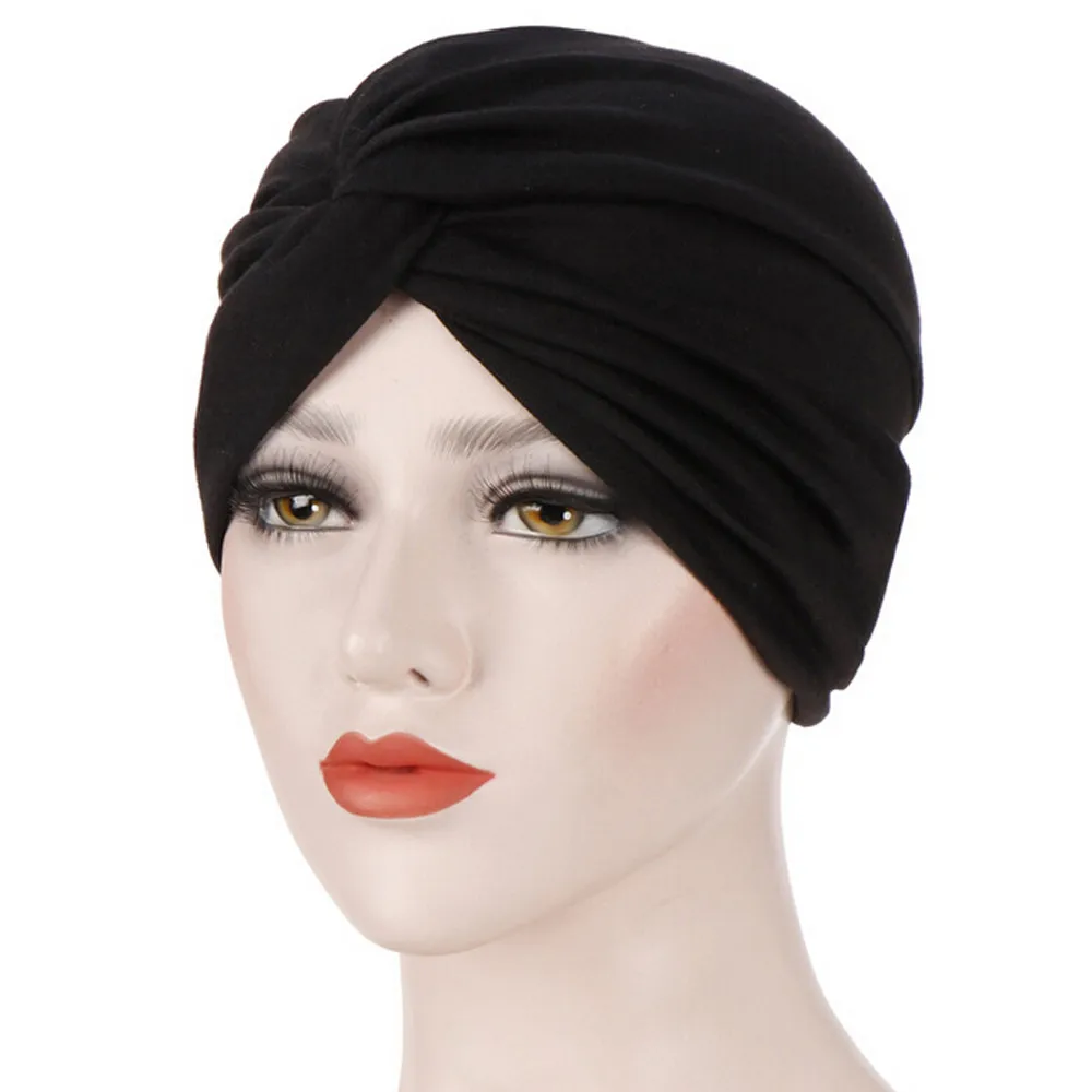 

Women Muslim Turban Caps India Hat Solid Stretch Hijab Scarf Ruffle Cancer Chemo Beanie Headscarf Head Wrap Casual Turban Hat