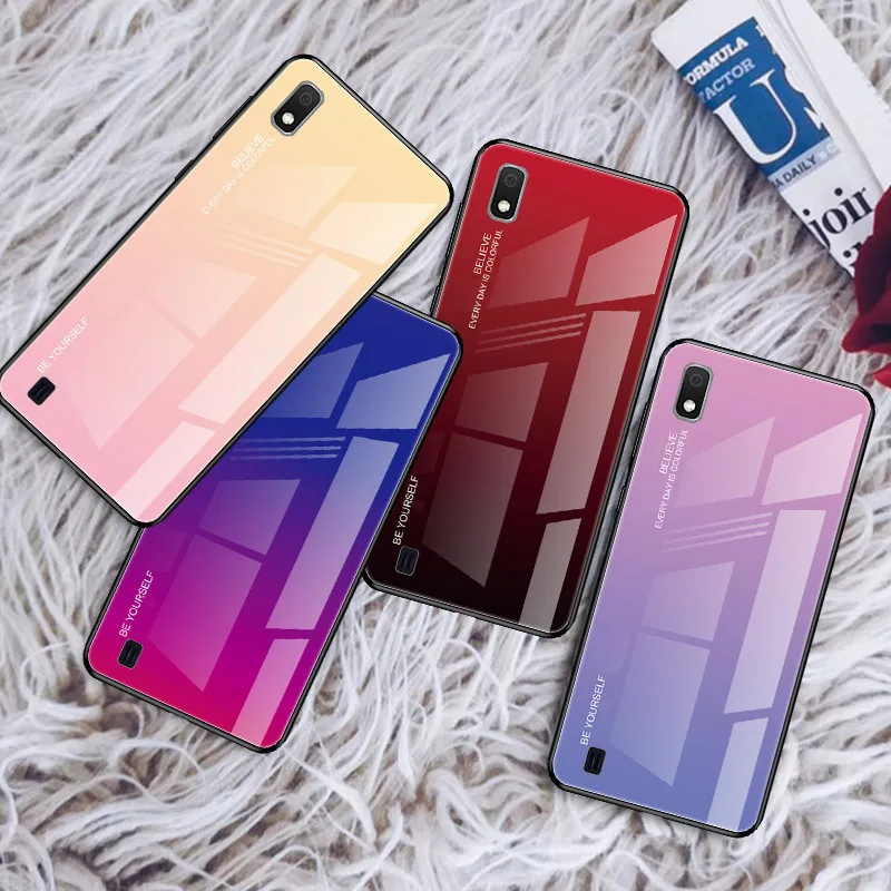 Градиентный чехол из закаленного стекла для samsung A50/A10 Радужный цветной чехол для телефона