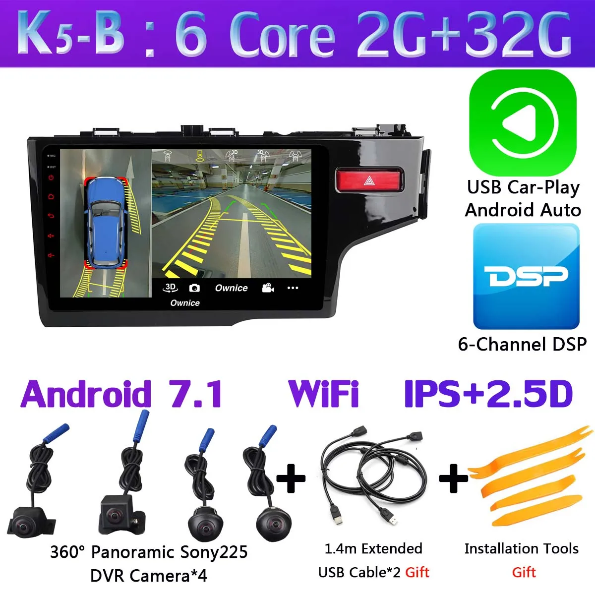 Панорамная камера 360 ° Android 9,0 8 ядерный 4G+ 64G DSP SPDIF CarPlay Автомобильный gps радио плеер для Honda Fit Jazz- LHD RHD - Цвет: K5-B-CarPlay