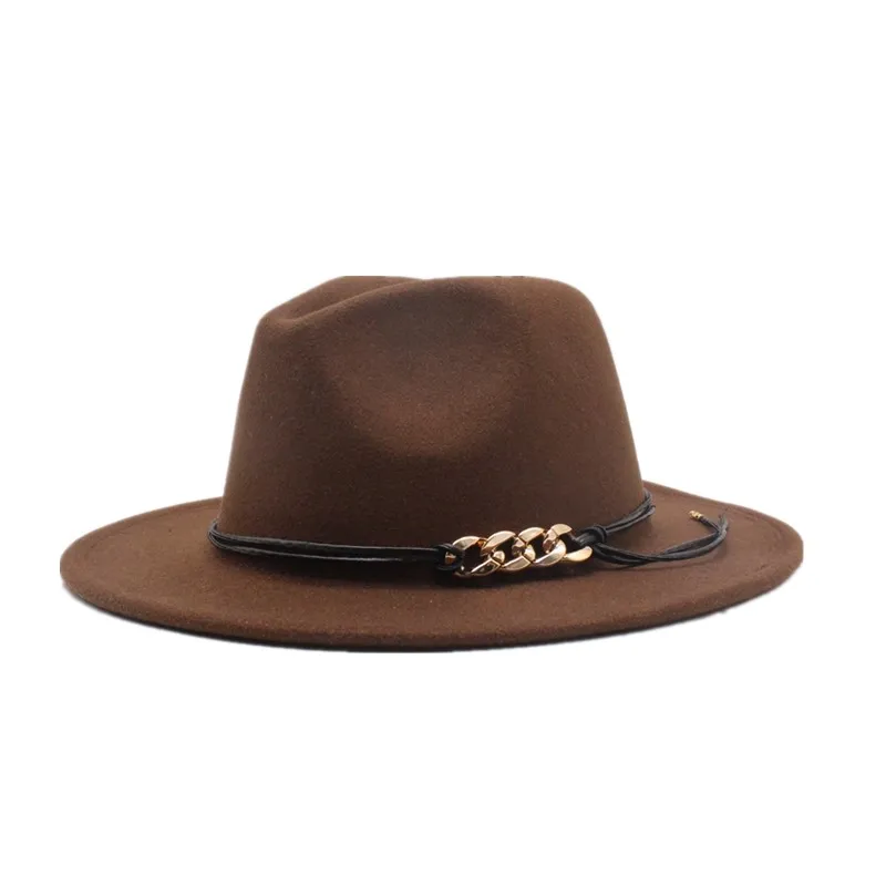 woolen Felt Hat Men Fedora Hats with Chain Women Vintage Trilby Caps Wool Fedora Warm Jazz Hat Chapeau Femme feutre Panaman hat