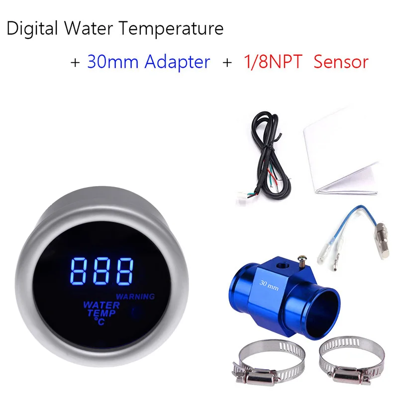 30mm Adapter 52 мм Автомобильный датчик температуры воды синий светодиодный цифровой термометр для мотоцикла Датчик температуры воды Соединительный датчик трубы адаптер 1/8NPT - Цвет: 30mm Adapter