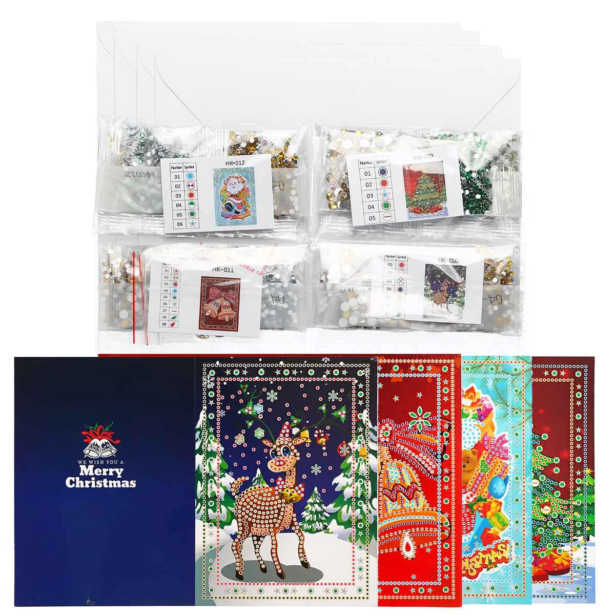  4PCS DIY Diamond Painting Greeting Cards Christmas Invitation Cards 5D Embroidery Diamond Postcards - 4.00025E+12