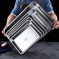 Durable 304 Stainless Steel Food Storage Tray Rectangle Pan Buffet Plates Cake Bread Bakeware Kitchen Organizer Dish 1