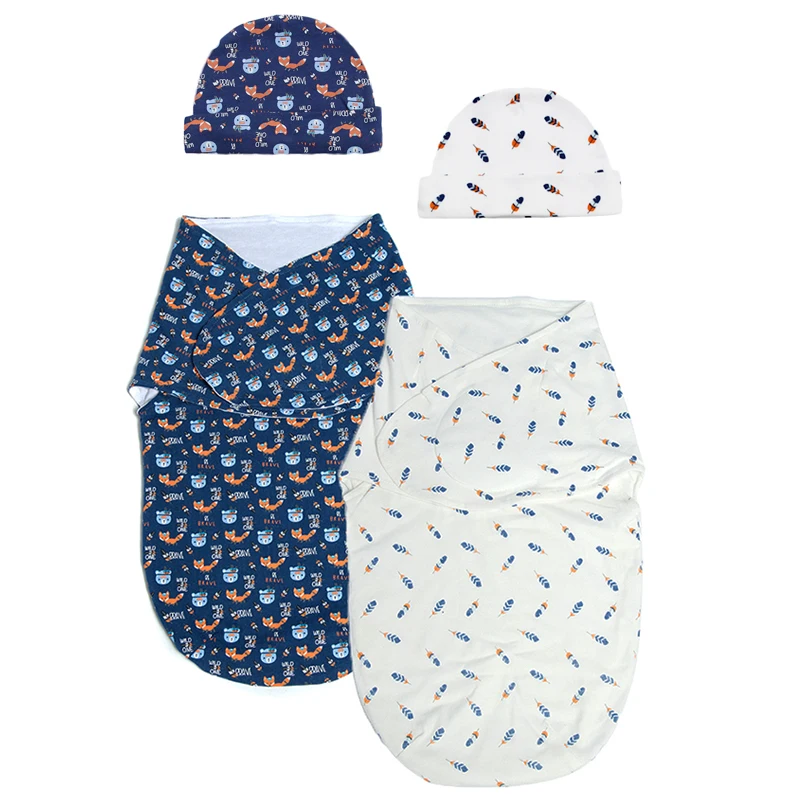 

Newborn Baby Swaddle Wrap with hat for 0-3 month Infant Baby Sleeping Bag