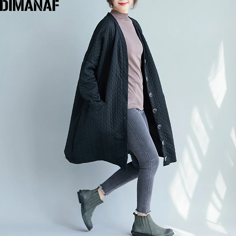 DIMANAF Women Jacket Coat Plus Size Autumn Outerwear Big Size Leisure Female Loose Long Sleeve Coats Cotton Black Pink Clothes
