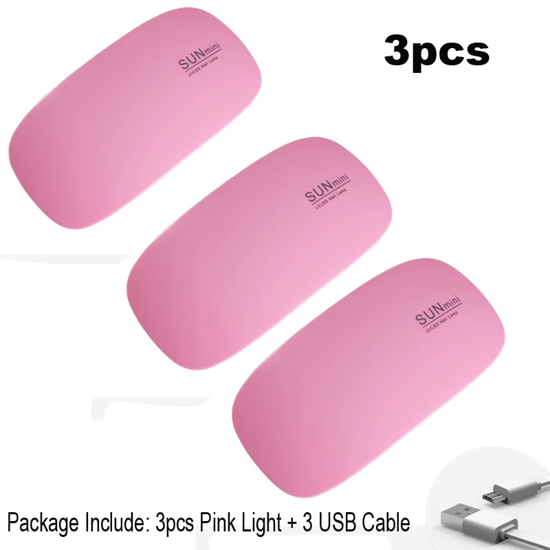 3 шт./компл. USB солнце мини-лампа для ногтей Светодиодный УФ лампа микро гель лак отверждения машина домашнего использования ногтей инструмент переносной ногтей лампа подарочный набор - Мощность в ваттах: 6w 3pcs Pink