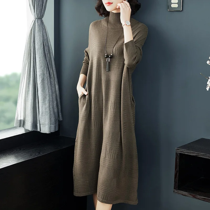 

D907069 Wool Knitting Dress 2019 Suit-dress Loose Long Fund Temperament Sweater Skirt
