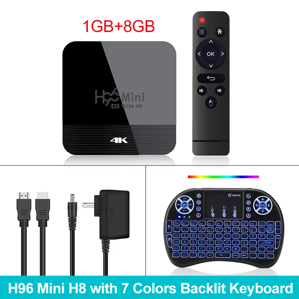 ТВ-приставка VONTAR H96 Mini H8 Android 9,0 2 Гб 16 Гб Rockchip RK3328A 1080p 4K BT Wifi Google Store Netflix H96Mini 1G8G телеприставка - Цвет: 1G8G backlit keyb