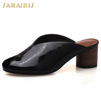 

Sarairis 2020 New Design Genuine Cow Leather Summer Pumps Mules Woman Shoes Strange Style Slip On Black Red Shoes Women Pumps
