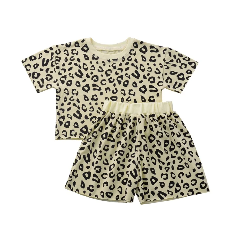 Kids Clothes Summer Girl Set Leopard T shirt + Shorts 2PCS Casual Girls Sports Suit Toddler | Детская одежда и обувь