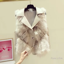 Fur Leather Vest Coat Women 2021 New Winter Clothes Imitation Fox Fur Casual Pu Waistcoats Motorcycle Coats