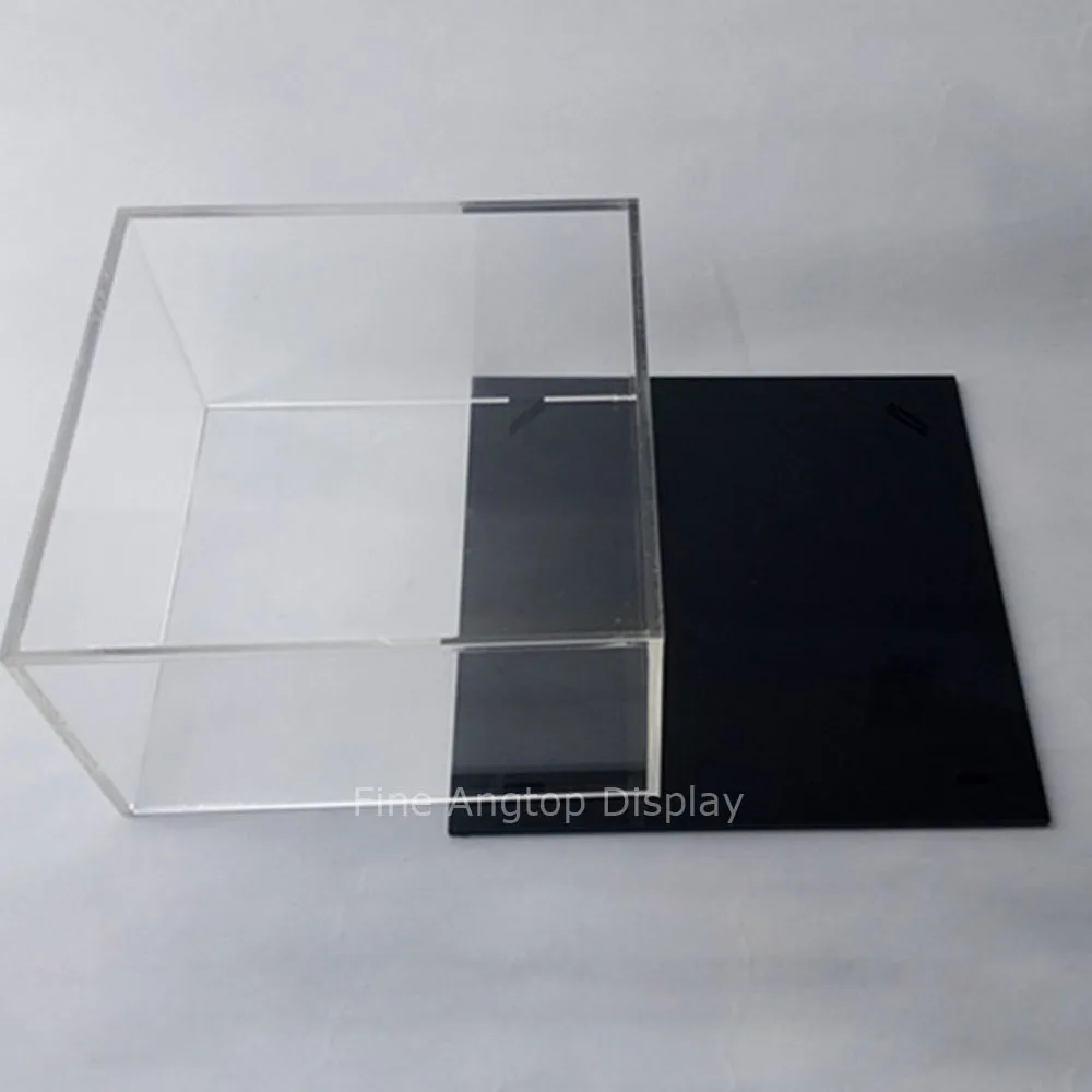 Acrylic Crown Display Box Square Sided Box Shop Holder Dustproof Jewelry Packaging Accessories Storage Case With Black Bottom