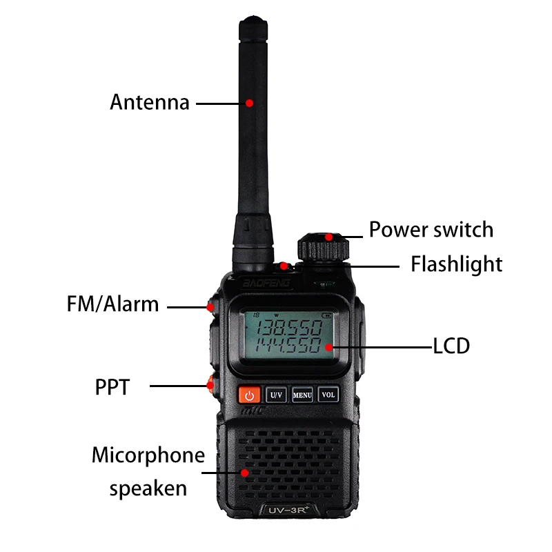 Baofeng UV 3R Plus Walkie Talkie двухдиапазонный UV3R + двухстороннее радио беспроводной CB Ham FM HF