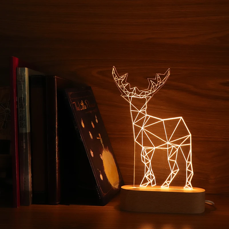 Горячая 3D олень Led рождественское ночное освещение 3D олень лампа