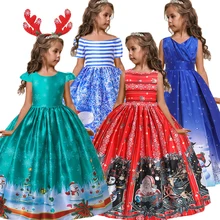 Г. Новогоднее длинное рождественское платье принцессы для девочек детское праздничное платье в европейском и американском стиле с принтом