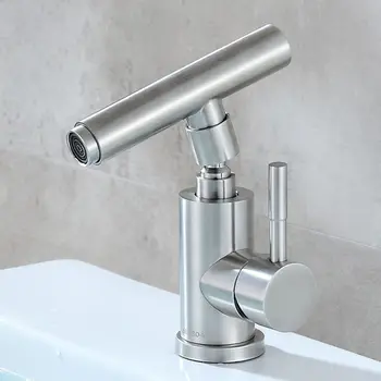 

304 Stainless Steel Water Faucet Rotating Valve Tap Wash Basin Bathroom Fashion Single Hole Hot And Cold Water Faucet