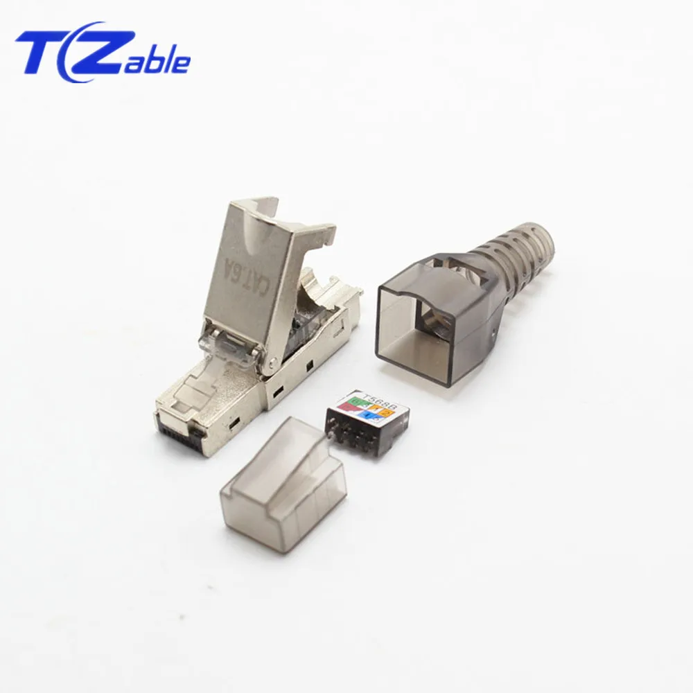 2pc Shielded Crystal Head Cat6 Adapter Adapter RJ45 CAT6A Reusable Plug Types