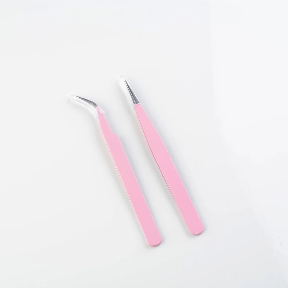 2PCS Nail Art Acrylic Gel Picking Tool Pink Eyelash Tweezers Anti static DIY Hand Clip Tweezers 2