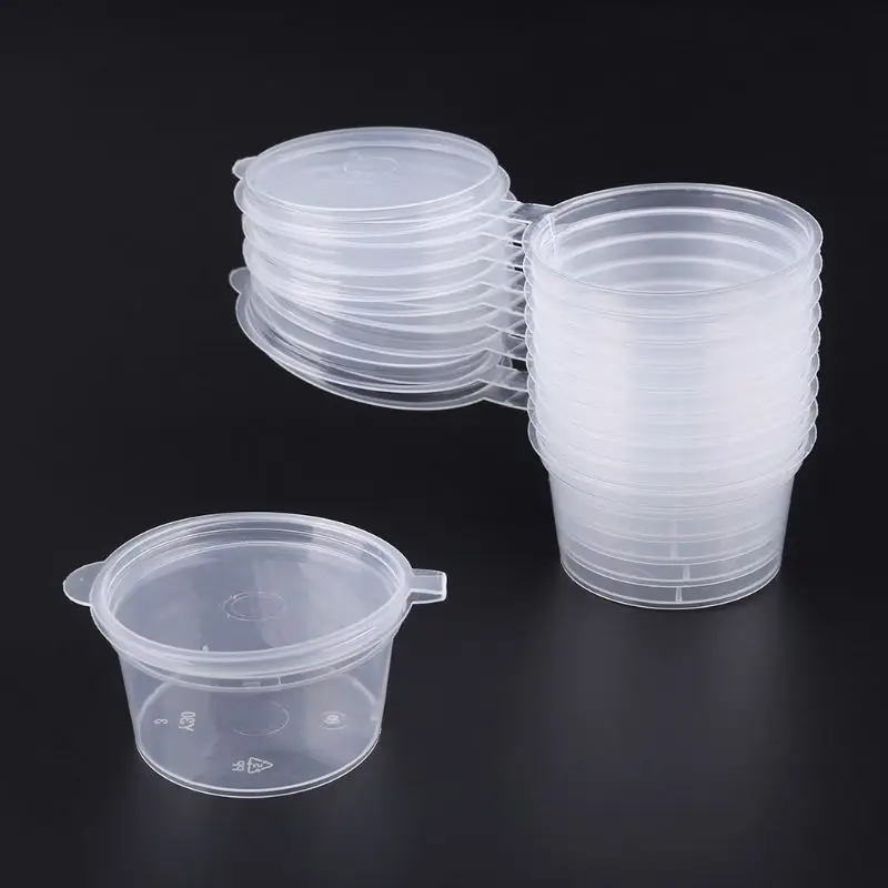 10 шт одноразовые прозрачные пластиковые чашки для соуса, чаши для хранения слизи, контейнер с крышками 30 мл M4YD